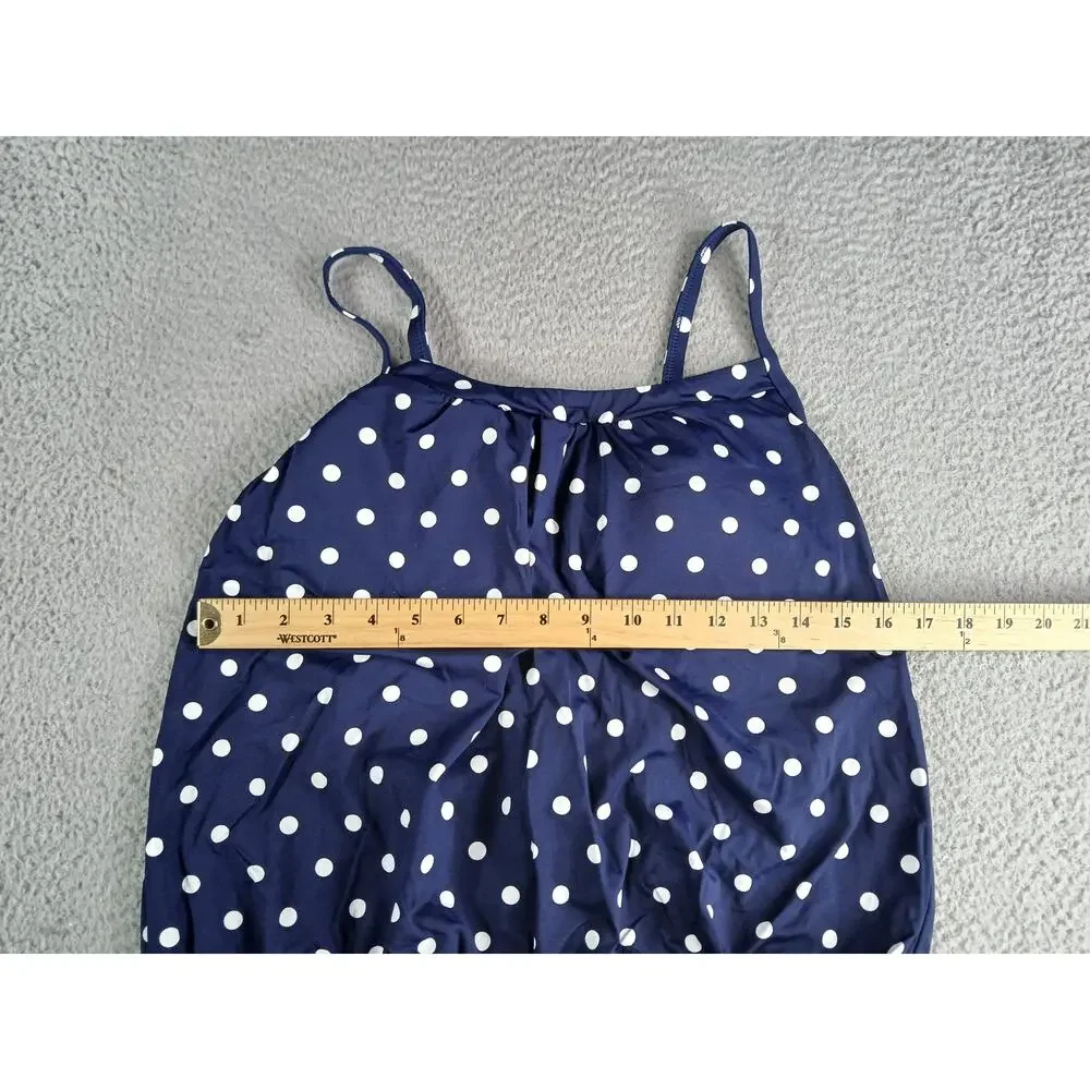 Lands End Swim Top Womens 8P Petite Navy Blue Polka Dot Tankini Padded NWT